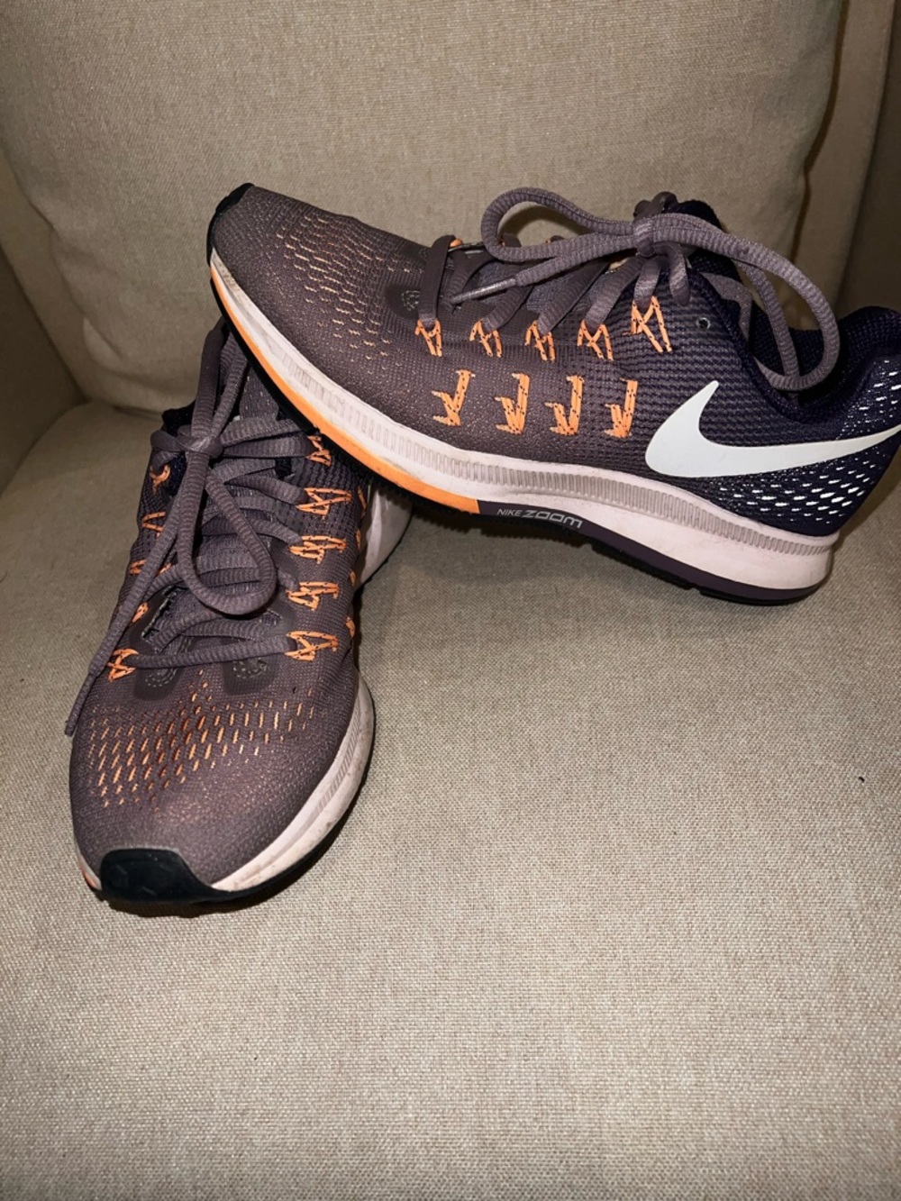 Nike Running Shoes - Gray with Orange Accents and White Swoosh
